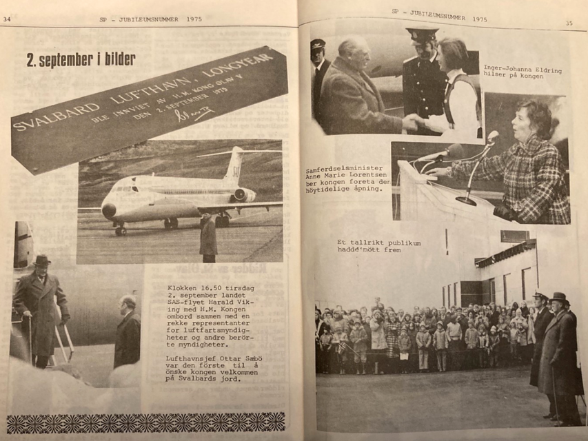 The Longyearbyen newspaper Svalbardposten reports about the inauguration of Svalbard airport by King Olav V on September 2, 1975. Photo courtesy of Svalbardposten.