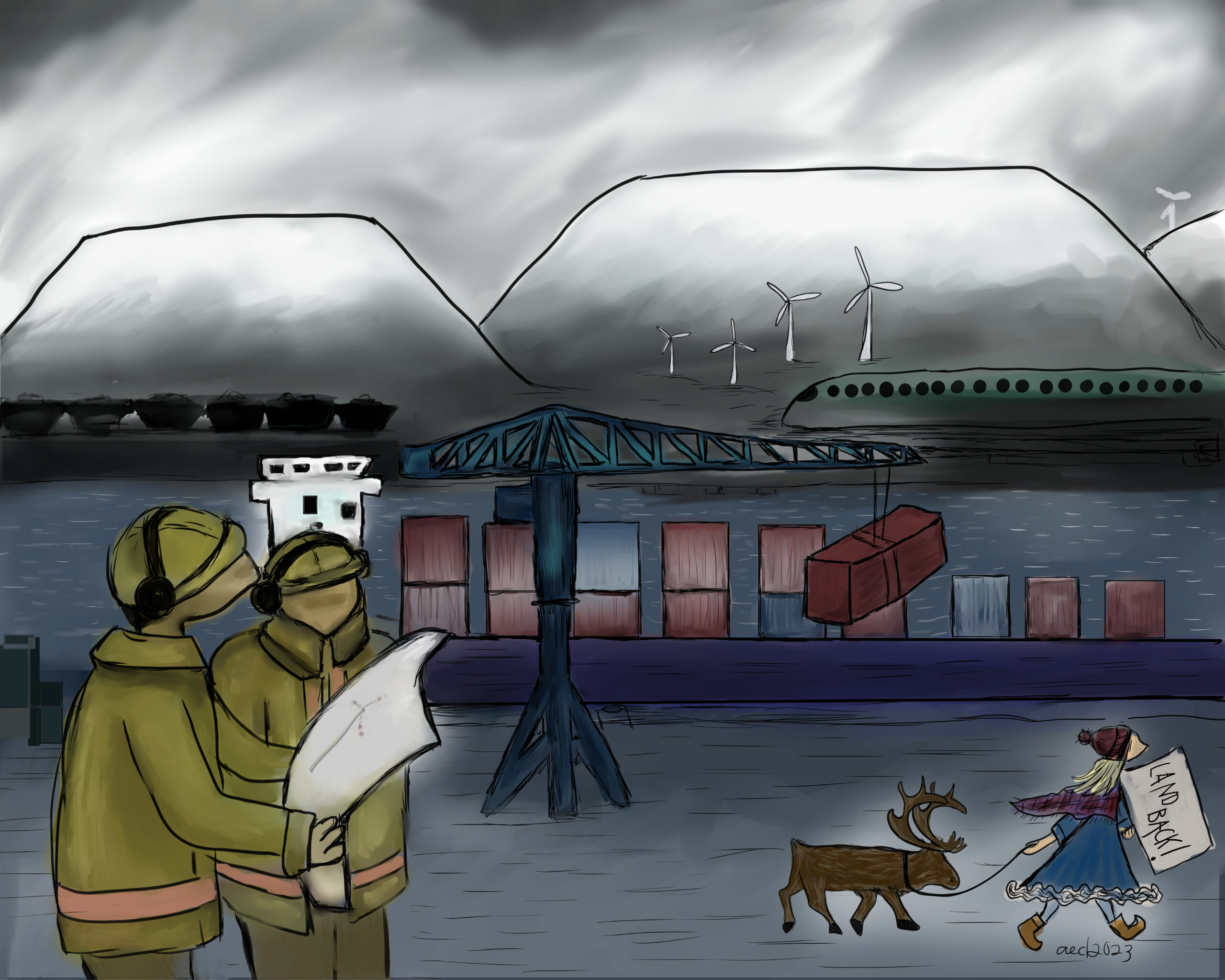 Scenario 1: Industrial town. Illustration by A. E. Danielsen.
