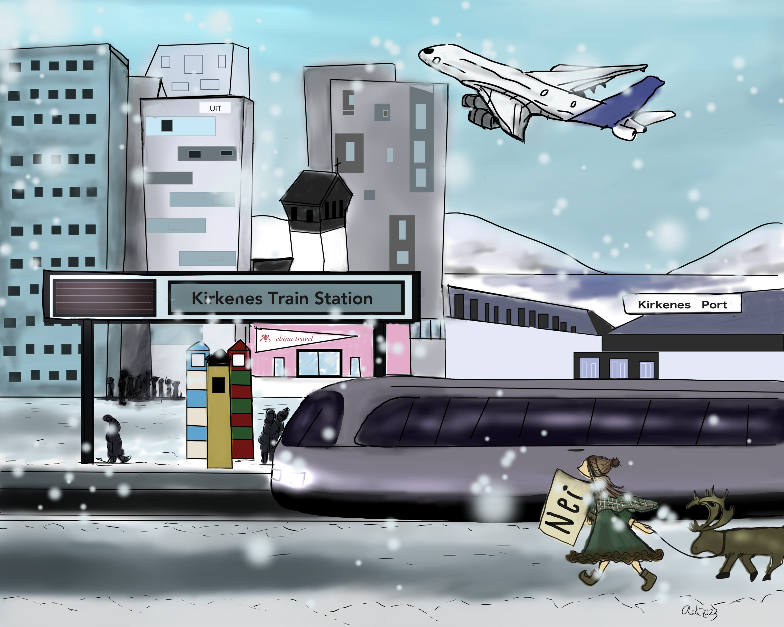 Scenario 2: Global transportation hub. Illustration by A. E. Danielsen.